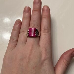 Pink Tiger's Eye Sterling Silver Solitaire Ring